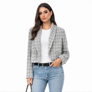 Iro Quiwill Houndstooth Tweed Cropped Blazer Jacket Size 38/ 6